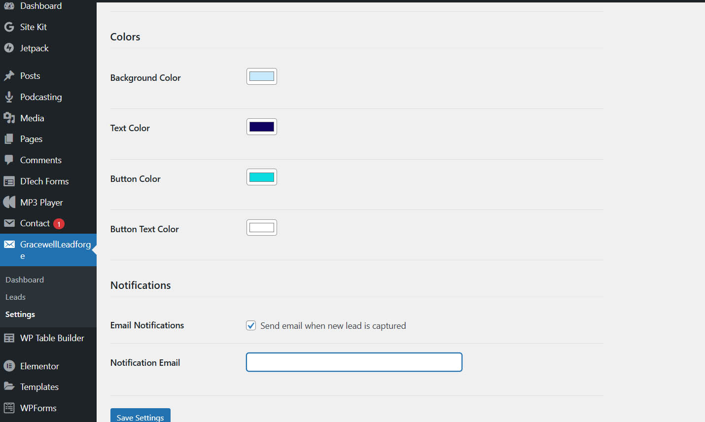 Settings Page