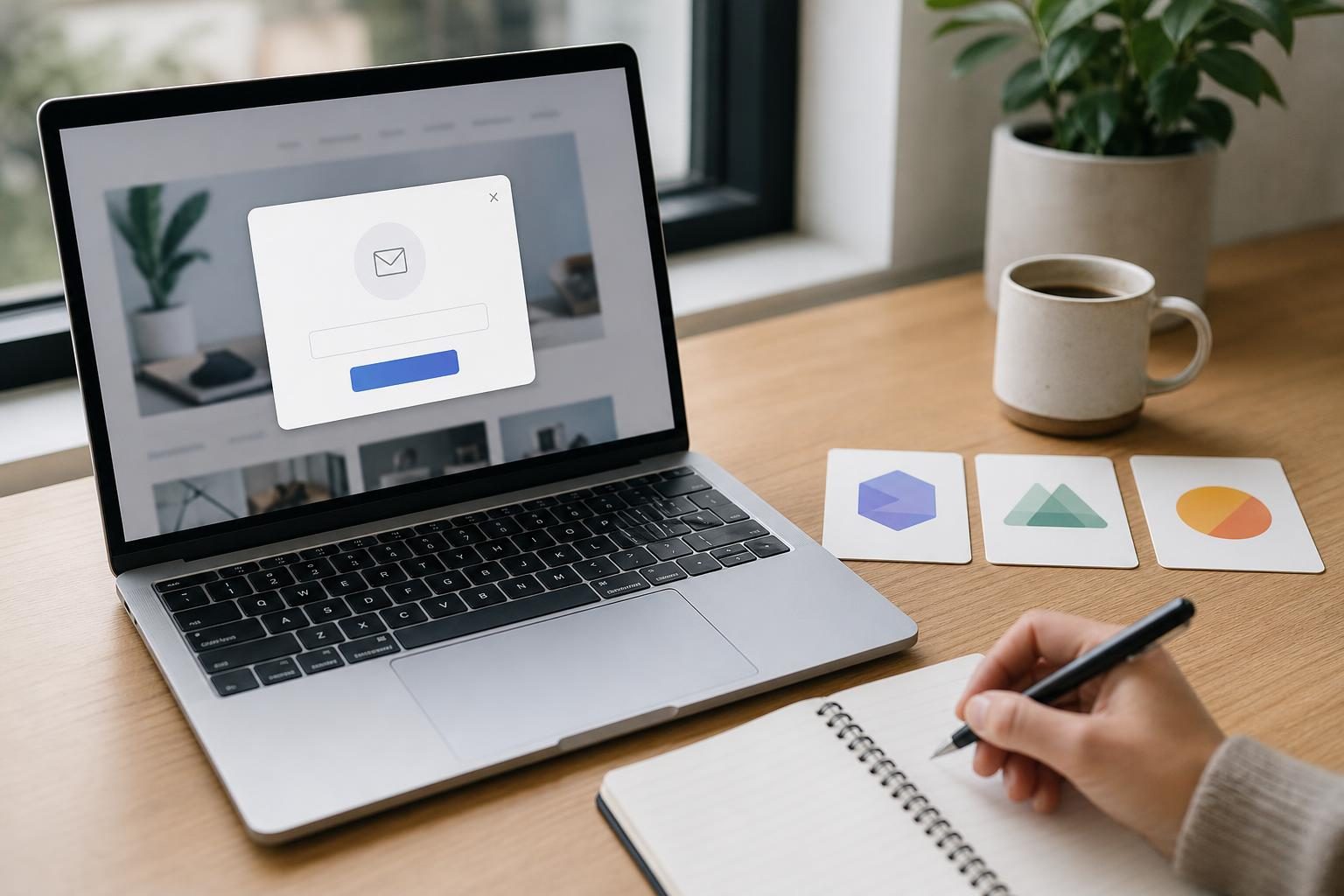 Laptop with a lead capture popup beside cards comparing alternatives to Popup Maker for collecting leads in WordPress