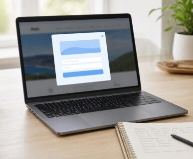 Laptop showing a WordPress popup call-to-action example for conversion optimization