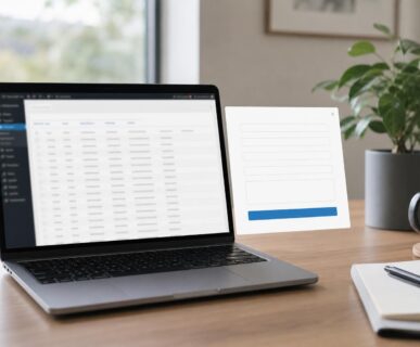 Laptop showing a WordPress dashboard of popup form submissions saved to the database