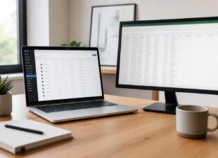 Laptop showing WordPress popup leads next to a spreadsheet ready for export