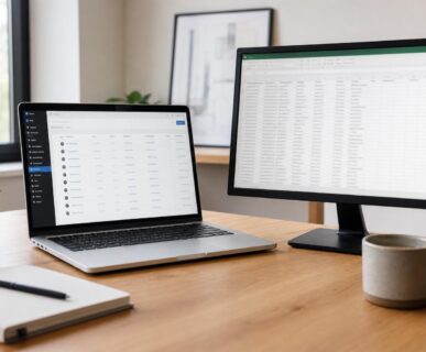 Laptop showing WordPress popup leads next to a spreadsheet ready for export