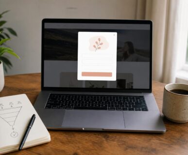 Laptop showing a website popup form, illustrating WordPress conversion optimization with popups