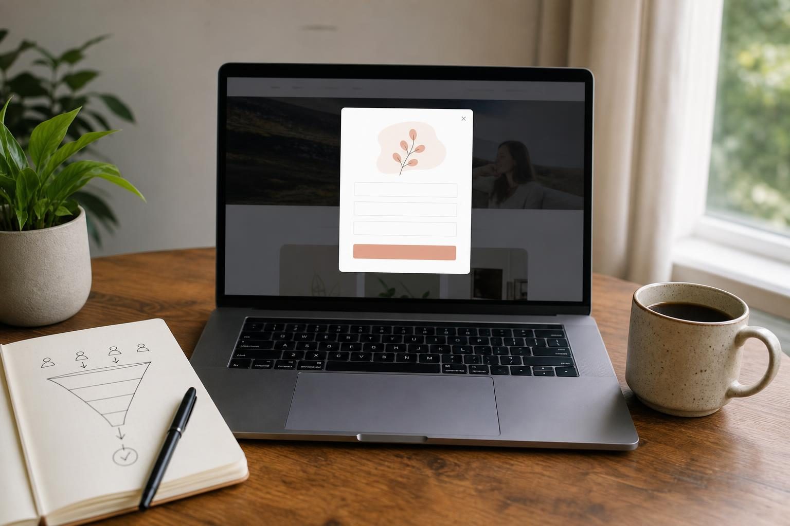 Laptop showing a website popup form, illustrating WordPress conversion optimization with popups
